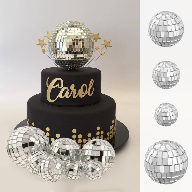 [Australia - AusPower] - 7PCS Disco Ball Cake Topper, Disco Ball Cake Decorations Different Sizes, 70s Disco Themed Dance Party Supplies, Small Disco Balls for Cake Dessert Accessories Disco Party Ornament (Silver) 