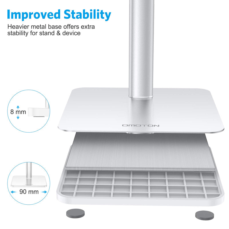 [Australia - AusPower] - Cell Phone Stand, OMOTON Adjustable Angle Height Desk Phone Dock Holder for iPhone SE 2/11 / 11 Pro/XS Max/XR, Samsung Galaxy S20 / S10 / S9 / S8 and Other Phones (3.5-7.0-Inch),Silver Sliver 