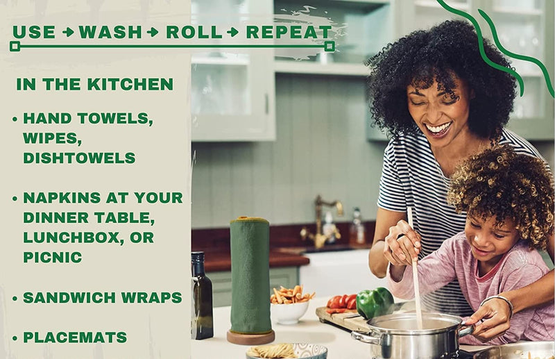 [Australia - AusPower] - Paperless Towels Roll Washable 100% Cotton Cloth, Reusable Paper Towels - 25 Pack with Durable Cardboard Roll - 10" X 10" Zero Waste Reusable Napkins Eco Friendly Paperless Paper Towels 
