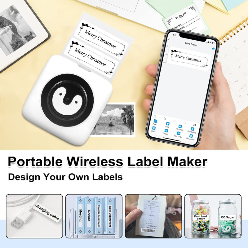 [Australia - AusPower] - Portable Pocket Printer Mini Sticker Printer Thermal Photo Printer Bluetooth Wireless Label Printer Mobile Printer for iPhone and Android for Journal, Photos, Notes, Gifts - Black 