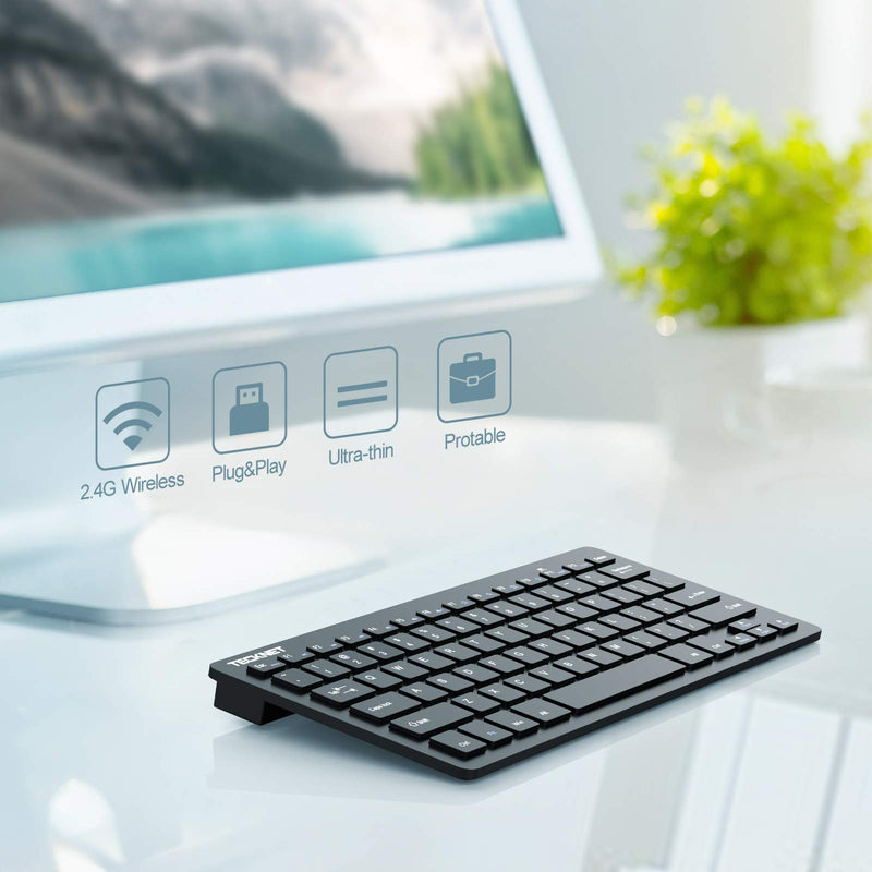 [Australia - AusPower] - TECKNET 2.4G Small Wireless Keyboard Ultra Slim Portable Compact Size Whisper-Quite Keyboard for Computer/Desktop/PC/Laptop/Surface/Smart TV and Windows 10/8 / 7 / Vista/XP (Black) 