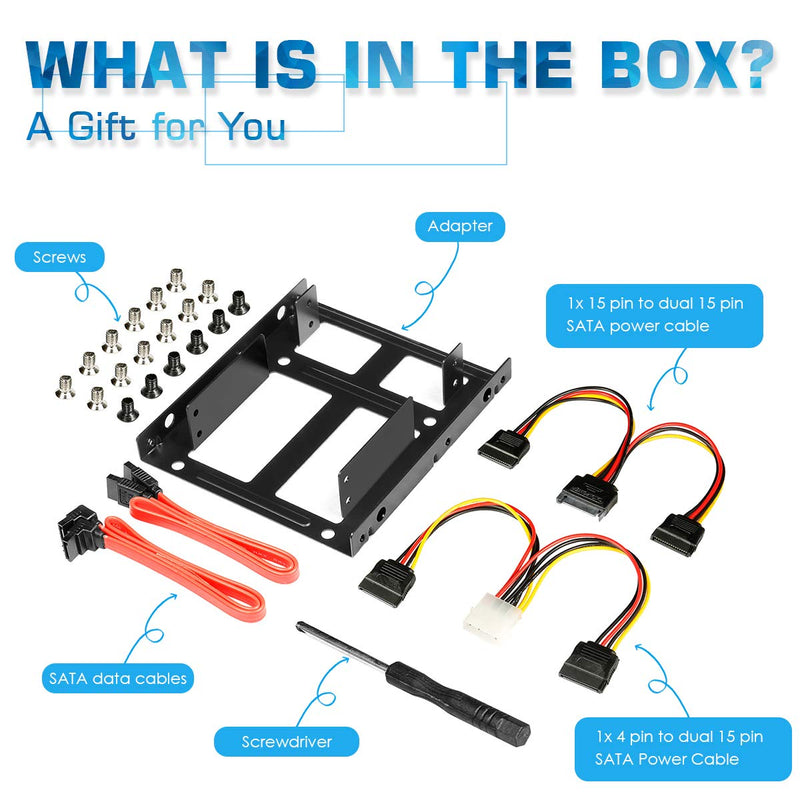 [Australia - AusPower] - Dual SSD/HDD Metal Mounting Bracket kit 2.5 to 3.5, Convert Any 2.5 inch Solid State Drive/HDD Into One 3.5 inch Drive Bay 2 x 2.5 HDD/SSD to 3.5 Metal Black 