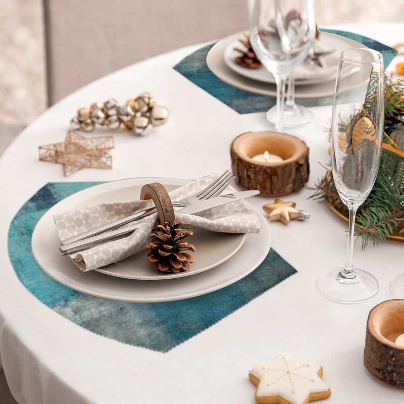 [Australia - AusPower] - Modern Teal Turquoise Placemats for Round Table Set of 4 Grey Abstract Wedge Table Mats with Centerpiece Heat Resistant Washable Place mats for Indoor Outdoor Kitchen Dinning Table Decoration (5 Pcs) 