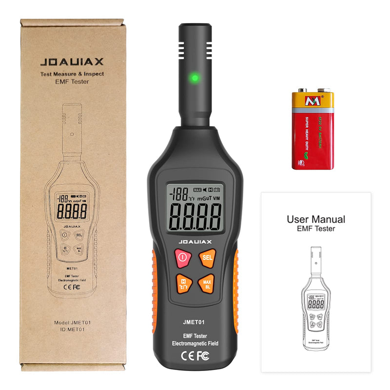 [Australia - AusPower] - JOAUIAX EMF Meter Reader EMF Detector,5HZ—3500MHz Digital Household Radiation Detector,3 in 1 Electromagnetic Field Meter with LCD&Sound-Light Alarm for Home EMF Inspections,Office and Ghost Hunting Black 2.13inch 