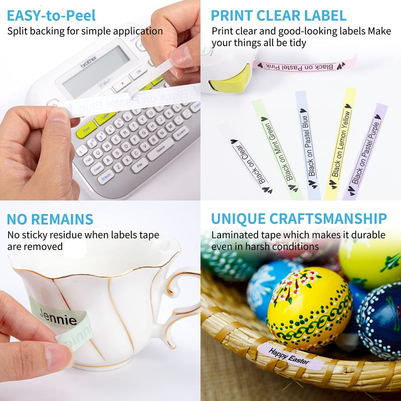 [Australia - AusPower] - Freshworld 6-Pack Compatible TZe Tape Replacement for Brother P-Touch TZ 12mm 0.47"Laminated Label Maker Tape (Clear/Purple/Blue/Pink/Lemon Yellow/Mint Green),for Ptouch PT-D210 PT-H110 PT-D400 D600 