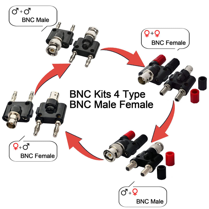 [Australia - AusPower] - onelinkmore BNC Kits 4 Type BNC Male Female to 2X 4mm Dual Banana Female Male Socket Binding Post RF Coax Coaxial Splitter Connector BNC Banana Adapter 