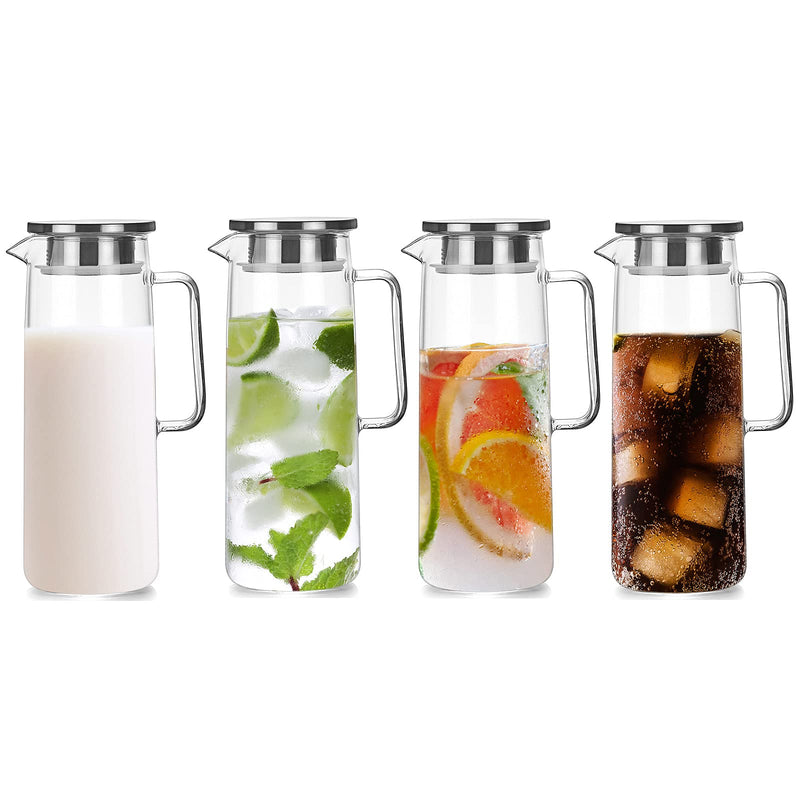 [Australia - AusPower] - Cupwind 50oz Glass Water Pitcher with Tight Stainless Steel Lid, Glass Pitcher with Handle, Easy Clean Thicker Heat Resistant Borosilicate Glass Jug for Iced Tea, Juice, Coffee, Cold or Hot Beverages David-Stainless Steel Lid-1500ML 