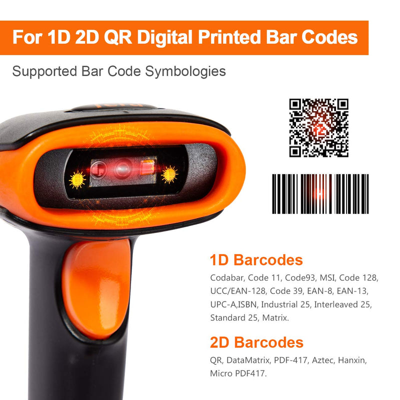 [Australia - AusPower] - Tera Wireless 2D QR Barcode Scanner with Stand, 3 in 1 Compatible with Bluetooth & 2.4GHz Wireless & USB Wired Barcode Reader Handheld Bar Code Reader HW0001 