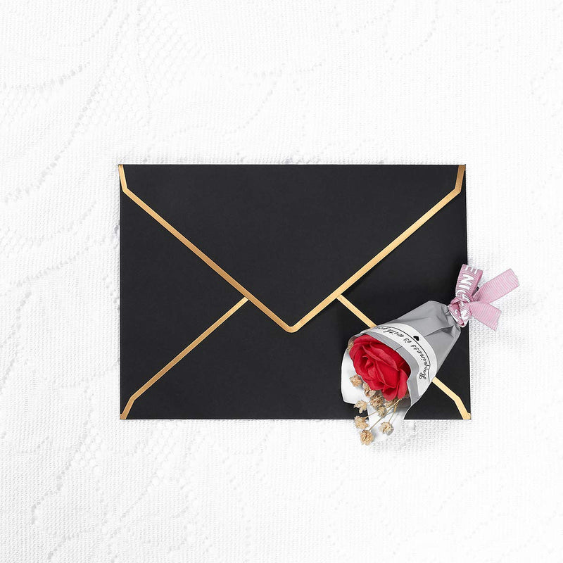 [Australia - AusPower] - 50 Pack A7 Envelopes 5 x 7 Card Envelopes Self-Adhesive V Flap Envelopes with Gold Border for Office, Wedding Gift Cards, Invitations, Graduation, Baby Shower, Parties (Black) Black 
