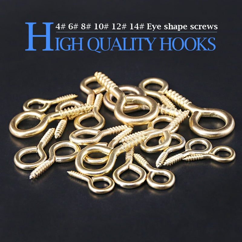 [Australia - AusPower] - Glarks 100-Pieces 6 Size Brass Plated Lag Eyebolts Screw-in Eye Shape Screw Hooks Hanging Hooks Assortment Set 