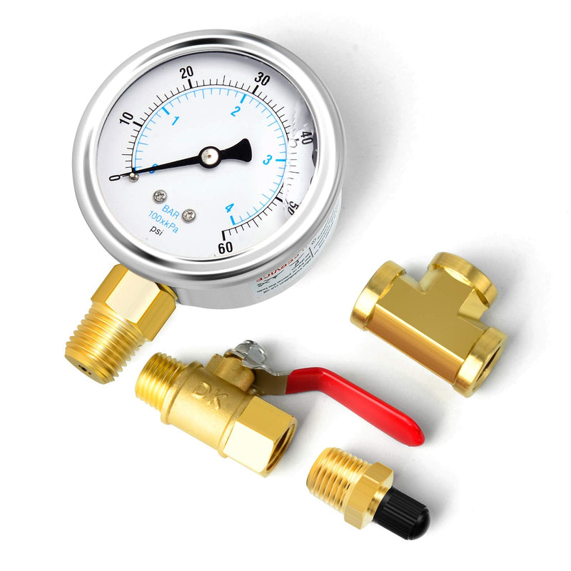[Australia - AusPower] - GASHER 10PCS 1/4" Brass Pipe Fitting Kit, 0-60PSI Pressure Gauge, Brass Nipple & Coupling, Brass T Fitting & Ball Valve with Hex Bushing 1/4" - 1/8" & 3/8" - 1/4" 