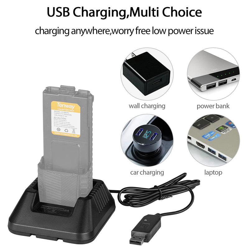 [Australia - AusPower] - UV-5R BF-F8H Charger More USB Cable Charger with Indicator Light for Two Way Radio UV-5R Series DM-5R by Tenway 