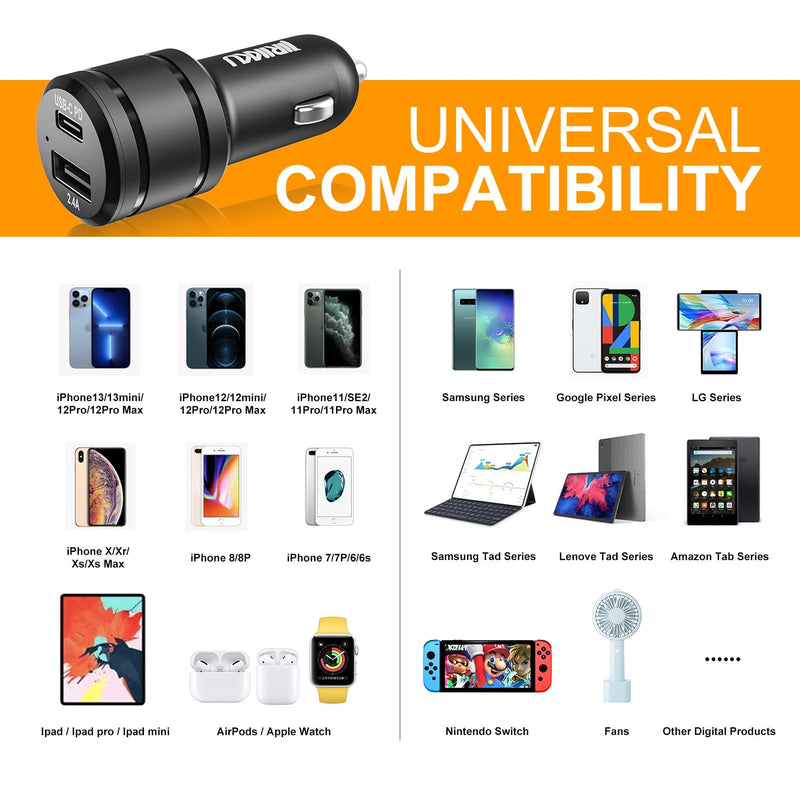 [Australia - AusPower] - USB C Car Charger,Efficient Heat Dissipation 32w PD&QC 3.0 Fast JIRIKKU Type-c Car Charger Compatible Apple iPhone,ipad,Android,Tablet,Dash Cam,Other USB Devices 