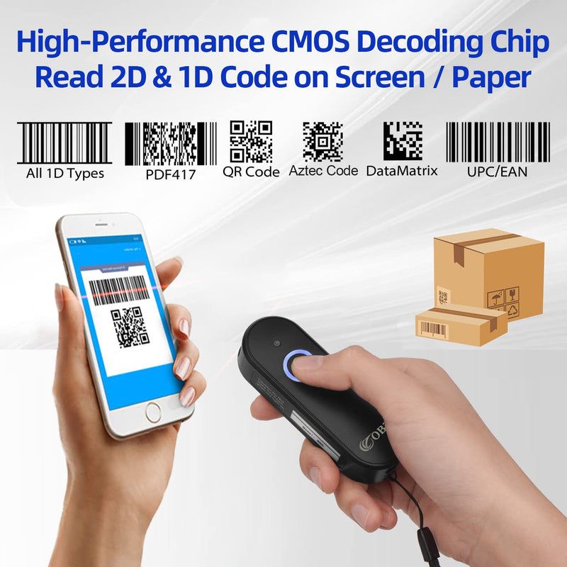 [Australia - AusPower] - Mini 2D Wireless Barcode Scanner 2.4G Wireless & Bluetooth Barcode Scanner, Portable 1D 2D QR Code Scanner Work with iOS Android iPhone iPad Tablet Windows PC POS for Store Warehouse Inventory Library 