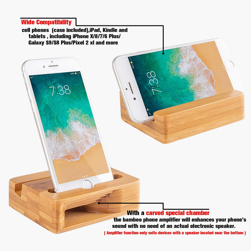 [Australia - AusPower] - Cell Phone Stand with Sound Amplifier,Natural Bamboo Wooden Desktop Mobile Phone Holder (Sound Stand) Sound Stand 