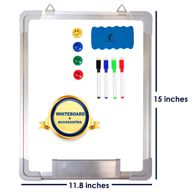 [Australia - AusPower] - Whiteboard Set - Small Dry Erase Board 15 x 12" with 1 Magnetic Dry Eraser, 4 Dry Wipe Markers and 4 Magnets - Mini White Wall Hanging Message Scoreboard for Home Office Desk (15x12" Portrait) 15x12" Portrait 