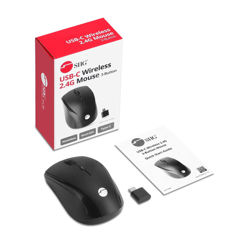 [Australia - AusPower] - SIIG USB-C 2.4G 3-Button Wireless Mouse, Portable Mobile Optical Mice with USB-C Receiver, Silent Click Buttons, Power ON/Off Switch, Adjustable DPI, for Windows & Mac PC/Laptop, JK-WR0U11-S1 
