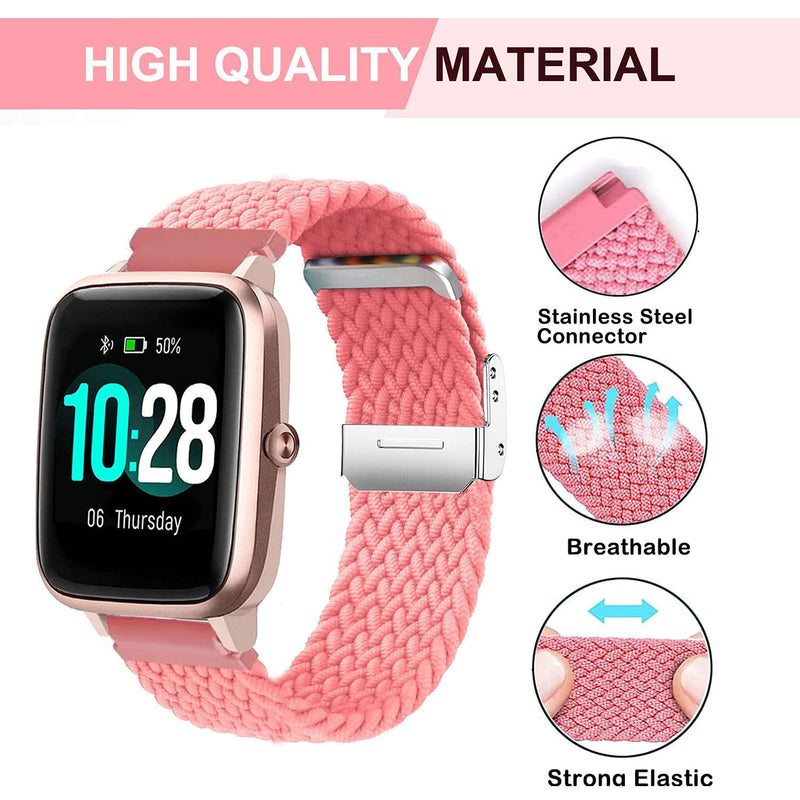 [Australia - AusPower] - Krudary Nylon Elastic Watch Bands Compatible with ID205L Smart Watch, Adjustable Breathable Soft Stretch Bracelet Strap for ID205L, ID205G ID205 ID205U ID205S Pink 