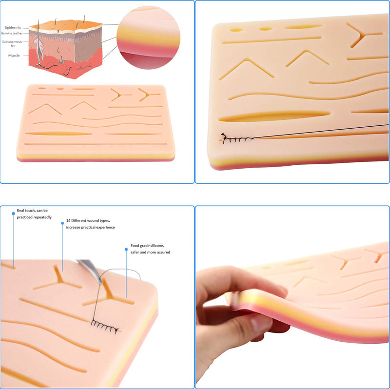 [Australia - AusPower] - Suture Training Kit, YOUYA DENTAL Suture Practice Kit Including Large Silicone Pad with Pre-Cut Wounds, Tool Kit with Needles, for Medical Dental Vet Training Students Skin suture kit 