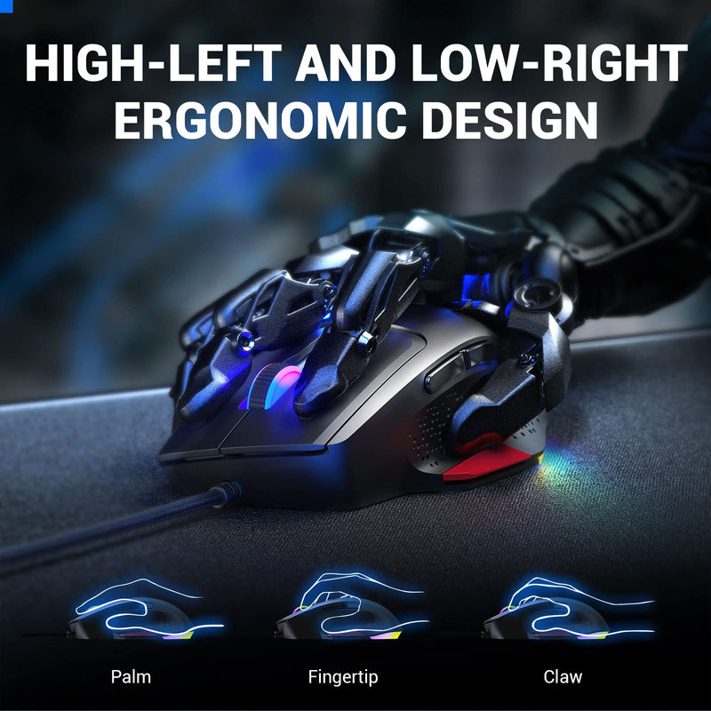 [Australia - AusPower] - EKSA Gaming Mouse, 12 RGB Backlight Modes Wired Computer Mouse with Sniper Button, High-Precision Adjustable 12000 DPI, 9 Programmable Buttons, Mice for Mac Windows PC Gamers 