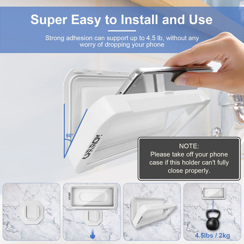 [Australia - AusPower] - Waterproof Shower Phone Holder, URROY 360° Rotation Shower Phone Case, Anti-Fog High Sensitivity Cover Mount Box for Bathroom Wall Mirror Bathtub Kitchen, Compatible with 4" - 7" Cell Phones White 