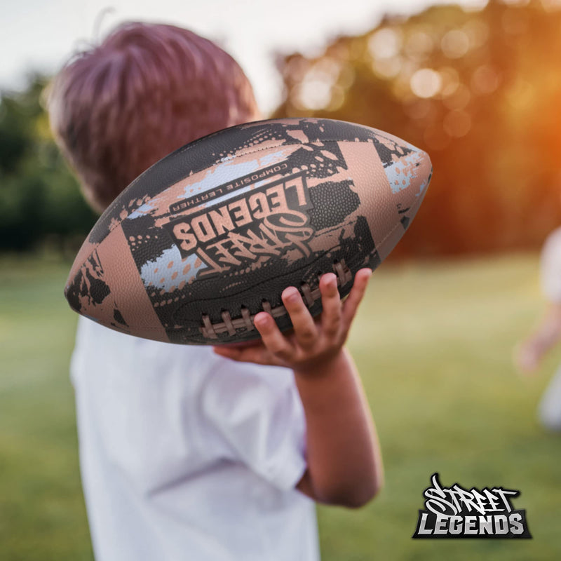 [Australia - AusPower] - Street Legends Youth Football for Kids Graffiti Printed Composite Leather Size 8 Football Includes Pump Made for Training Practicing Recreational Play Brown Junior 