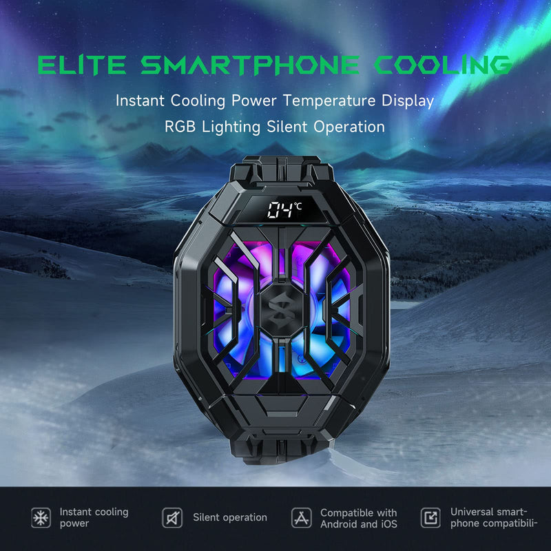 [Australia - AusPower] - Black Shark Mobile Phone Cooler, FunCooler 2 Pro, Gaming Cooling Fan Cellphone Radiator with RGB Lighting, LED Temperature Display, Sleep Timer, Fan Speed Settings Black Cooler 