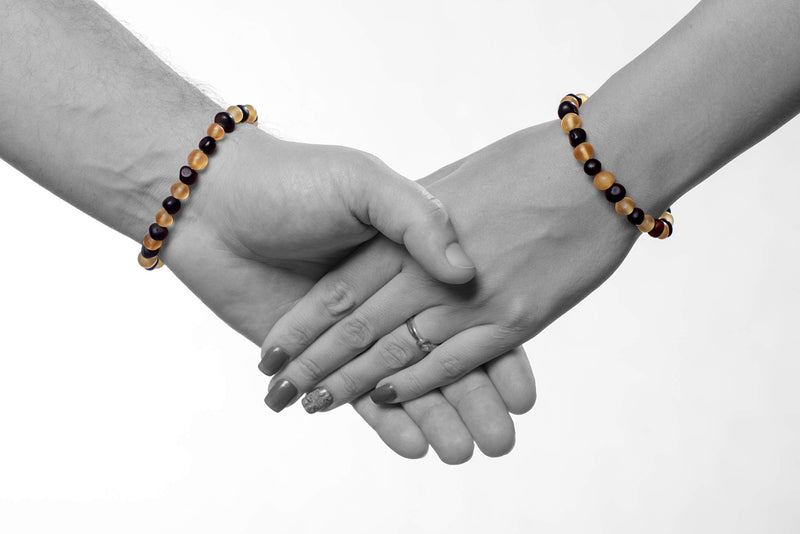 [Australia - AusPower] - AMBERAGE Natural Baltic Amber Bracelet for Adults (Women/Men) - Hand Made from Raw-Unpolished/Certified Baltic Amber Beads(6 Colors) 8.0 Inches Raw-Unpolished Lemon- Dark Cherry 