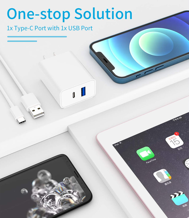 [Australia - AusPower] - PD QC3.0 Fast Wall Charger USB C/A Power Adapter Type Compatible with iPhone 12/mini/Pro/Max/11/SE/Xs/XR/X/8 for Pro Air 2020 Duo Samsung Galaxy S20/S10 Dual Port Charging 18w 20W 