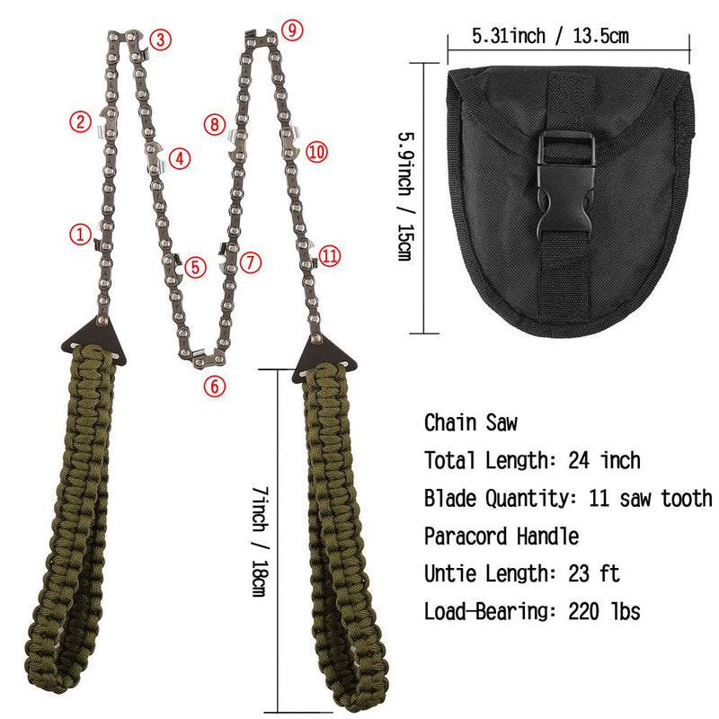 [Australia - AusPower] - Pocket Chainsaw with Paracord Handle (24inch-11teeth) / (36inch-16teeth) Emergency Outdoor Survival Gear Folding Chain Hand Saw Fast Wood & Tree Cutting Best for Camping Backpacking Hiking Hunting 24 inches 