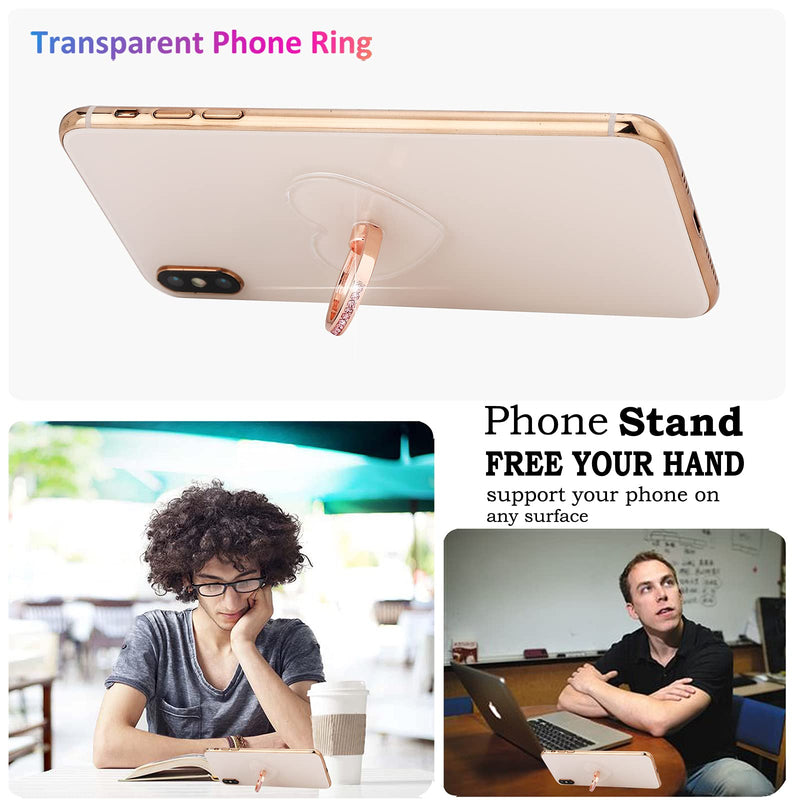 [Australia - AusPower] - lenoup Transparent Heart Rhinestone Cell Phone Ring Holder Kickstand,Bling Bling Sparkle Pink Diamond Blue Diamond Clear Heart Cell Phone Finger Ring Grip Stand(Silver/Rose Gold) Silver Rose Gold Blue Pink 