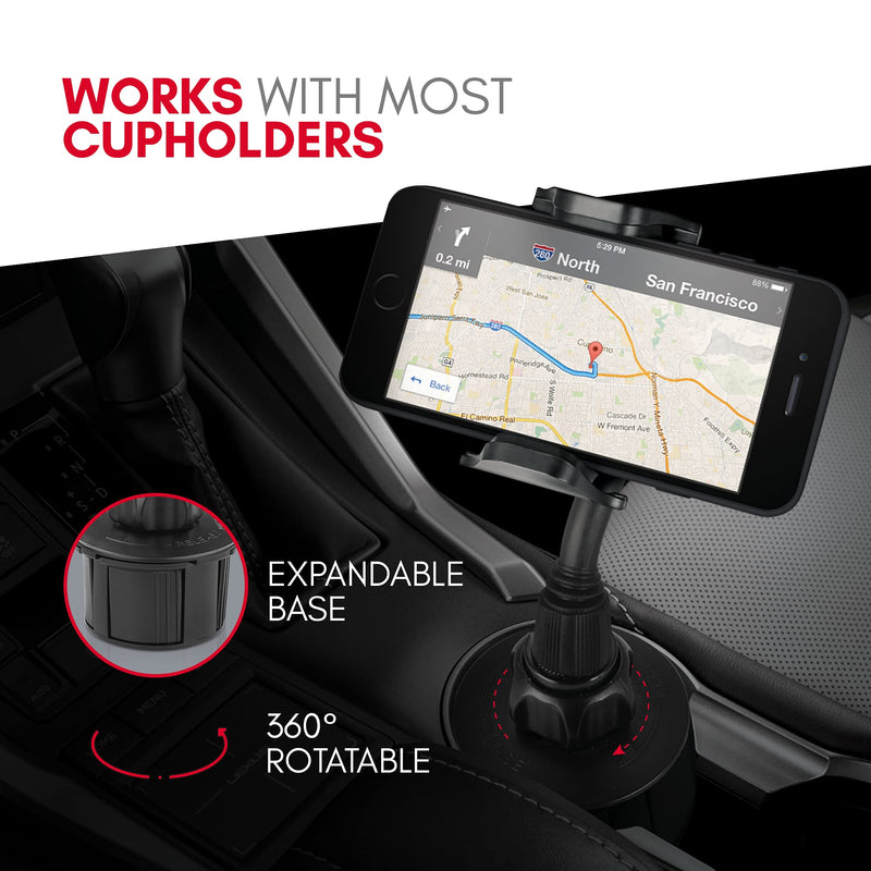 [Australia - AusPower] - Macally Car Cup Holder Phone Mount - Secure Fit for Phones up to 4.1” Wide - Cup Phone Holder for Car with Flexible Gooseneck & 360° Rotatable Cradle - Vehicle Fitment Cell Phone Cup Holder 