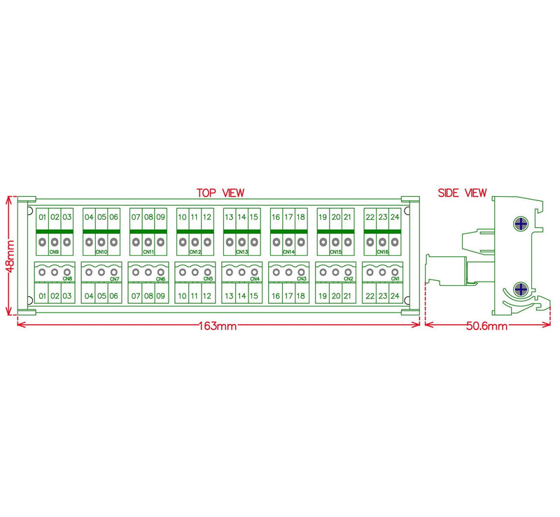 [Australia - AusPower] - Electronics-Salon DIN Rail Mount Pluggable 8x3 Position 10A / 300V Screw Terminal Block Distribution Module. (Side Wire Connects) Side Wire Connects 