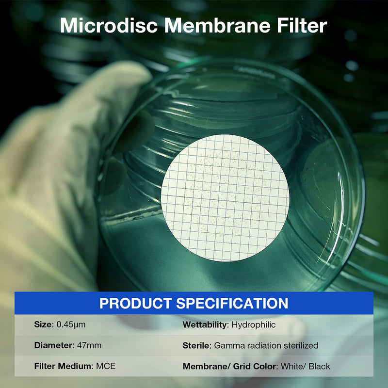 [Australia - AusPower] - SimPure MCE Micro Disc Membrane Filter, Sterile Gridded Individual Pack, 47mm Diameter and 0.45um Pore Size Hydrophilic Filter Paper, Pack of 100 100 PCs 