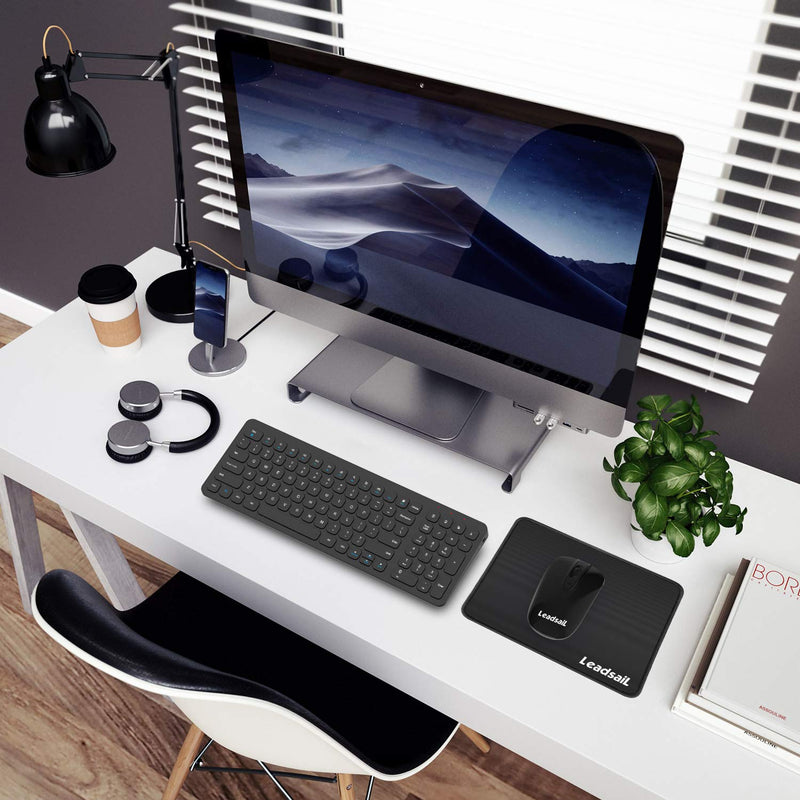 [Australia - AusPower] - LeadsaiL Wireless Keyboard and Mouse, Wireless Mouse and Keyboard Combo, Cordless USB Computer Keyboard and Mouse Set, Ergonomic, Silent, Compact Slim for Windows Laptop, Apple, iMac, Desktop, PC Black-Square Cap 
