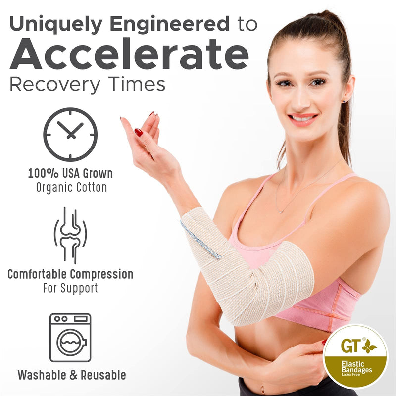 [Australia - AusPower] - Premium Elastic Bandage Wrap made of USA Grown Organic Cotton - Hook & Loop Fasteners at Both Ends - GT Latex Free Hypoallergenic Compression Roll for Sprains & Injuries (4" Wide, 4 Pack) 4" Wide 
