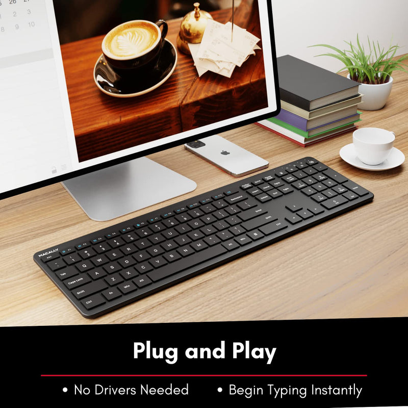 [Australia - AusPower] - Wireless Keyboard, Macally 2.4G Low Profile Ergonomic Computer Keyboard Wireless with Numeric Keypad, Full Size Keyboard for Laptop, Desktop, PC, Windows, Surface, TV with 110 Keys and Rechargeable 