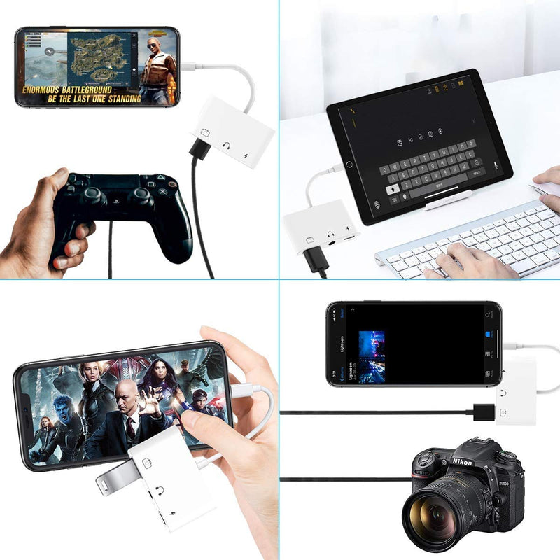 [Australia - AusPower] - USB Adapter for iPhone, 3 in 1 USB OTG Adapter with Charging Port and 3.5 mm Headphone Jack Compatible with iPhone 13/12/11 Pro/X/8/7, Support Hub, MIDI Keyboard, Camera, Card Reader 