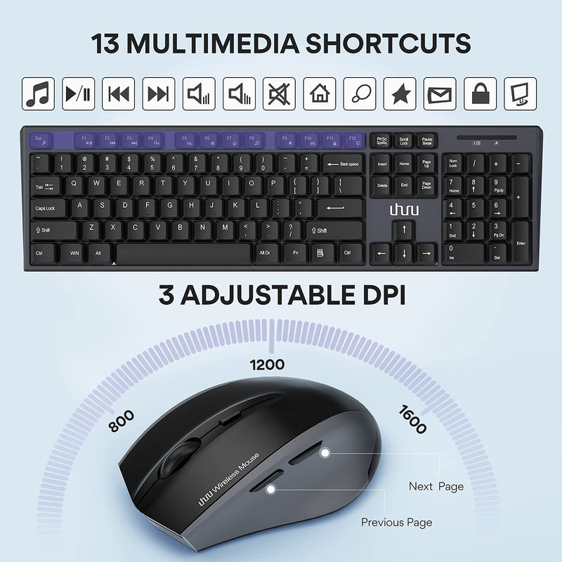 [Australia - AusPower] - UHURU Wireless Keyboard and Mouse Combo with WKM-33,WKM-43 Keyboard and Mouse Set with Palm Rest Bundle(Grey+ White) 