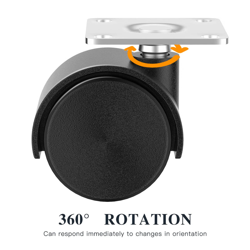 [Australia - AusPower] - 4-Piece Set of 1.5 inch Furniture casters, Replacement cart casters, Nylon Plastic Swivel Plate casters, Used for workbenches and Tables (Black) 