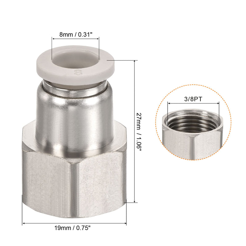 [Australia - AusPower] - MECCANIXITY Push to Connect Fittings 3/8PT Female Thread Fit 8mm Tube OD Nickel-Plated Copper Straight Union Fitting, Pack of 4 