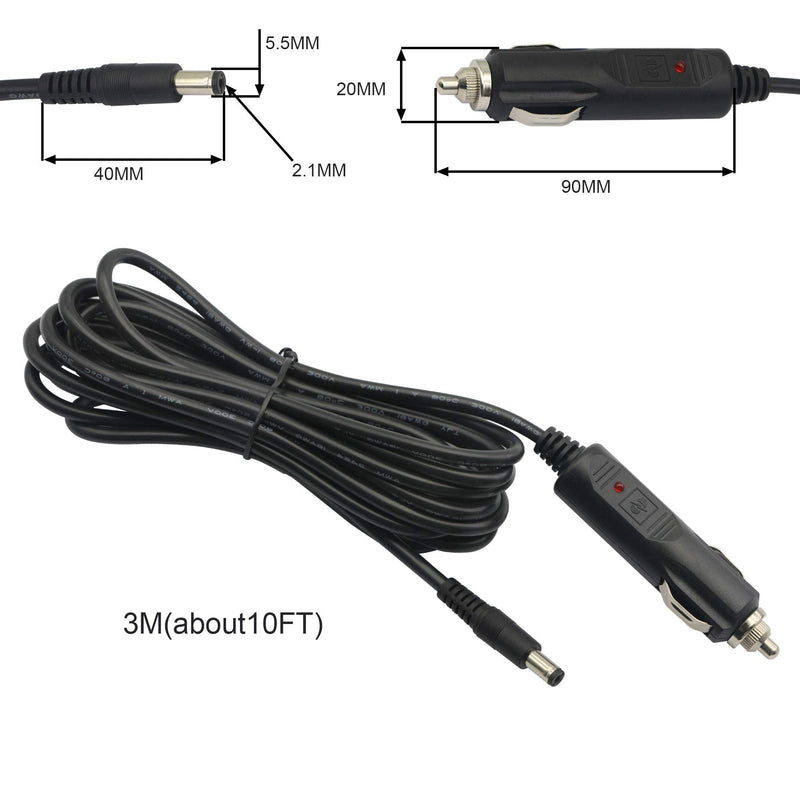 [Australia - AusPower] - 12V 24 V DC 5.5mm x 2.1mm Car Cigarette Lighter Extension Power Supply Adapter Cable with LED for Car Truck Bus Van(10FT) 