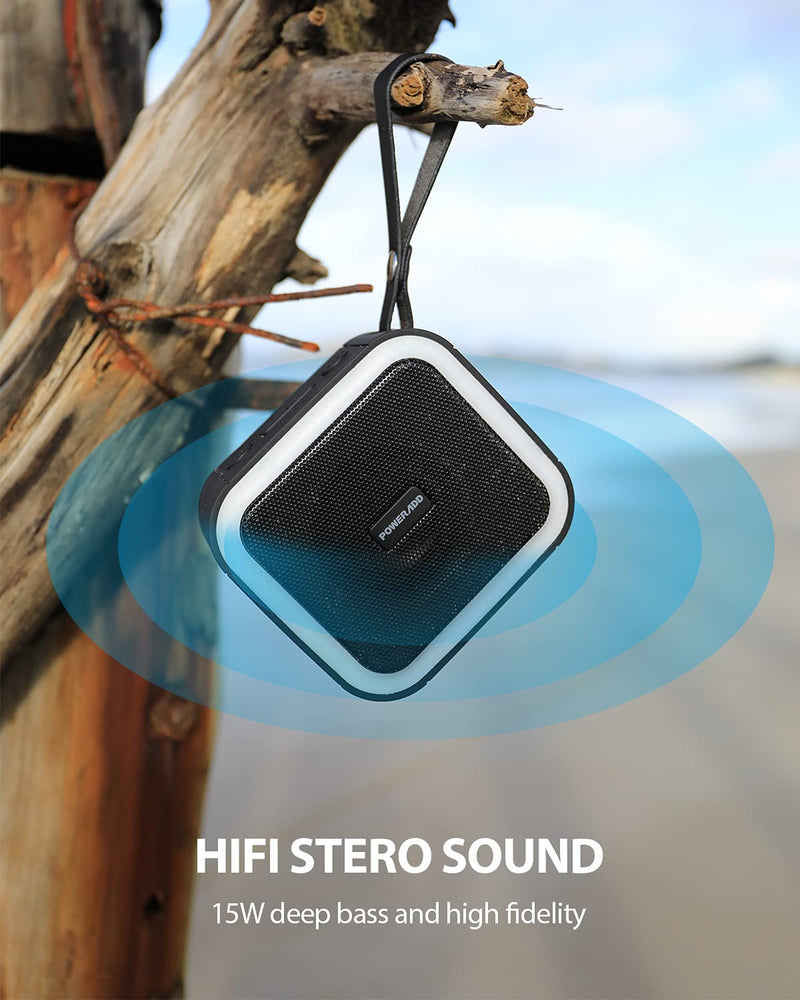 [Australia - AusPower] - EGQINR Portable Bluetooth Speakers, IPX7 Waterproof Wireless Speaker with 15W HD Stereo Loud Volume LED Lights Dual Pairing 24H Playtime Built-in Mic Outdoor Home & Travel black 
