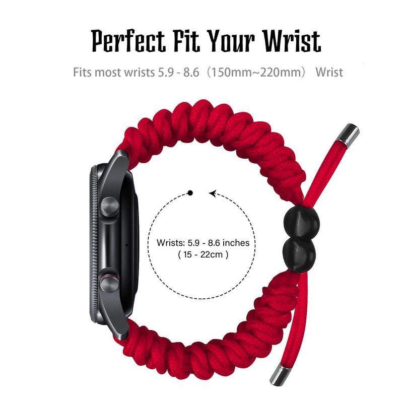[Australia - AusPower] - Compatible with Samsung Galaxy Watch 3 Band 41mm 45mm Band, Wristband Sports Braided Nylon Friendship Rope with Adjustable Outdoor Survival Weave Drawstring Clasp (Red, Galaxy Watch 3 45mm) Red 