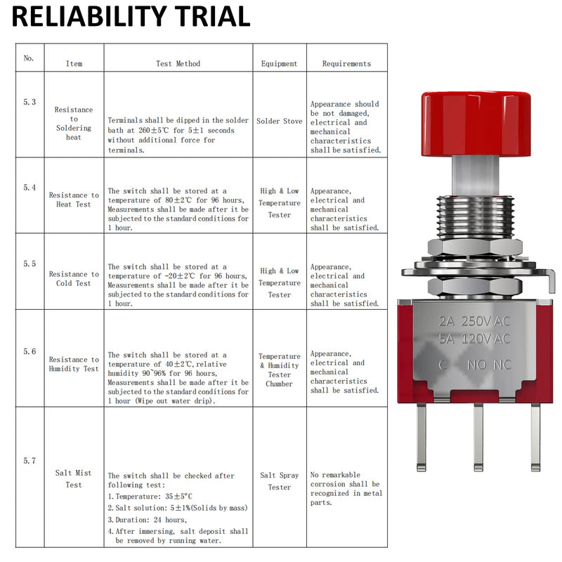 [Australia - AusPower] - DIYhz AC 2A/250V 5A/120V 3 Pin Momentary Push Button Switch NO NC with Red Cap 5Pcs 3P 