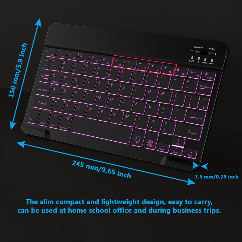 [Australia - AusPower] - Backlit Bluetooth Keyboard Small Portable External Wireless Keyboard Cordless Rechargeable Illuminated for Android Tablet Cell Phone Smartphone iPad Pro Air Mini iPhone Windows Surface (Black) Black 