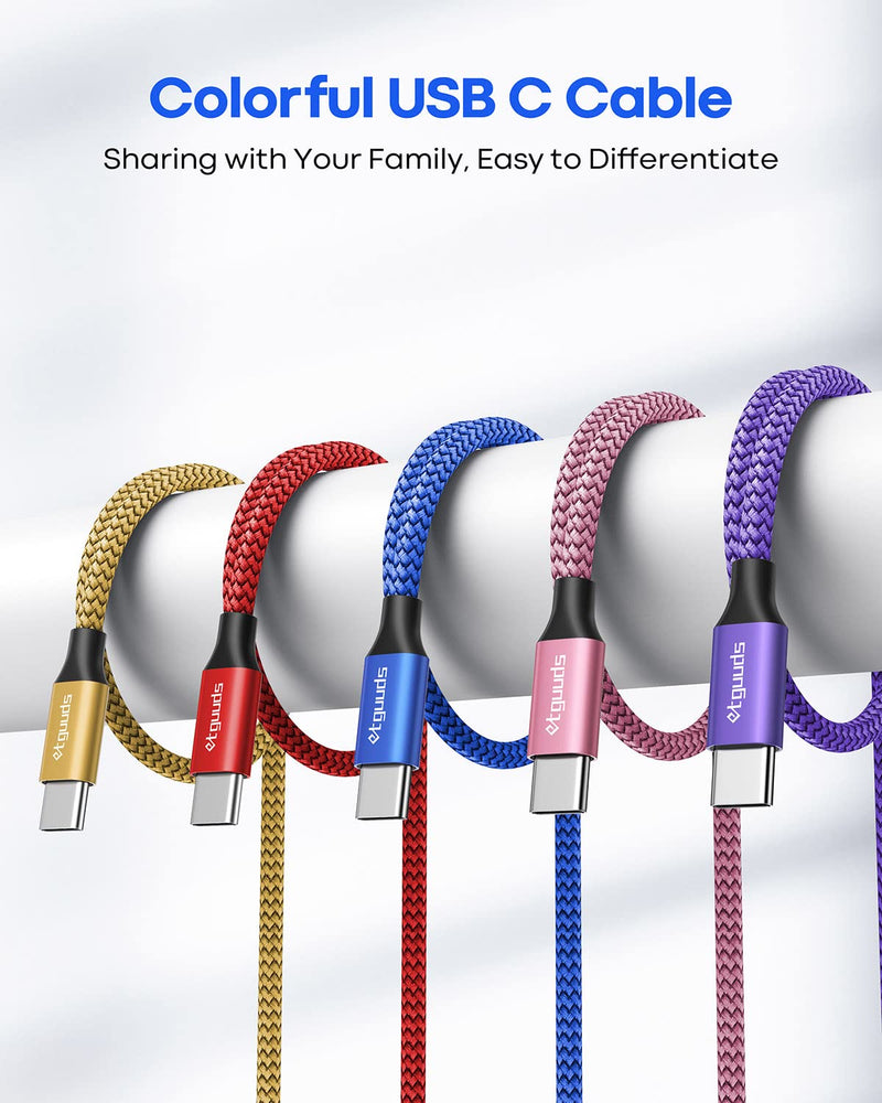 [Australia - AusPower] - etguuds Color USB C to USB C Cable [3ft, 5-Pack], 60W Fast Charging Type C to Type C Charger Cable for Samsung Galaxy S23 S22 S21 S20 Ultra 5G, Z Flip/Fold 4 3, Note 20, Pixel 7 6 Pro & USB-C Laptop 3ft Red/Purple/Pink/Blue/Gold 