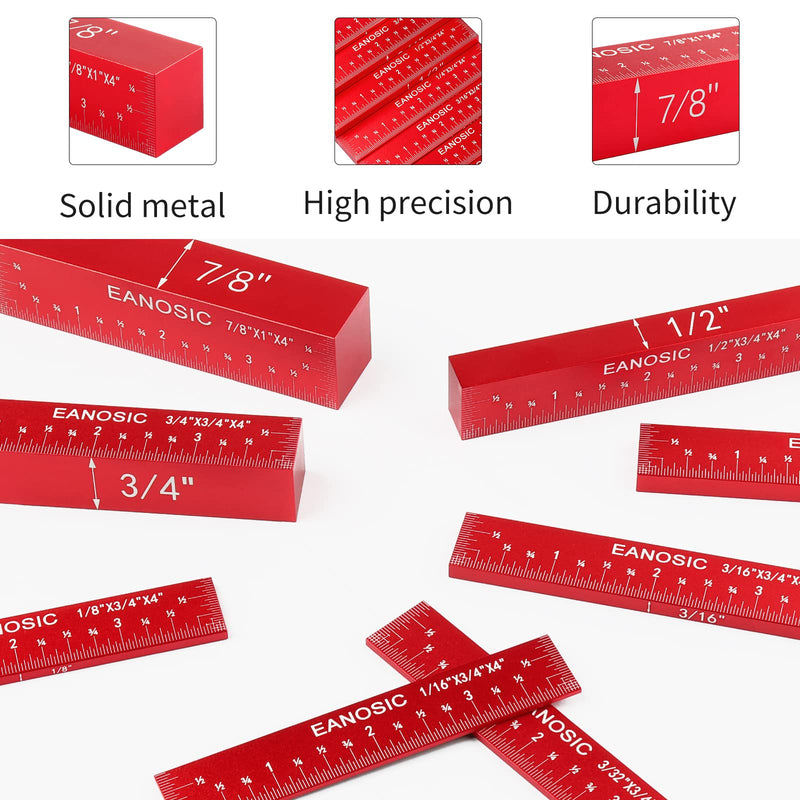 [Australia - AusPower] - EANOSIC Setup Blocks Height Gauge Set, 8pcs Precision Aluminum Setup Bars for Router and Table Saw Accessories Woodworking Set Up, Bars Include Laser Engraved Size Markings (Extra Long 4 Inch) 