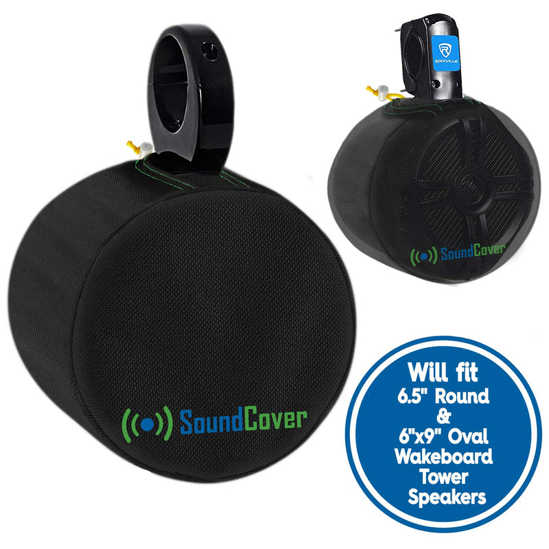 [Australia - AusPower] - Black Heavy Duty Medium Marine Speaker Covers for Round 6.5" & Oval 6x9 Boat Wakeboard Tower Pod Speakers - Fits Boss Audio, MCM Custom Audio, Rockville Marine Speakers (Size H 9.8" x W 9.8" x D 12") Black 