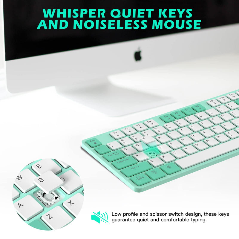 [Australia - AusPower] - POWZAN Wireless Keyboard and Mouse, Ultra Slim Compact Full Size Wireless Keyboard and Mouse Combo 2.4G Ultra-Thin Sleek Design for Windows, Mac, Computer, Desktop, PC, Notebook - (Green White) Green White 